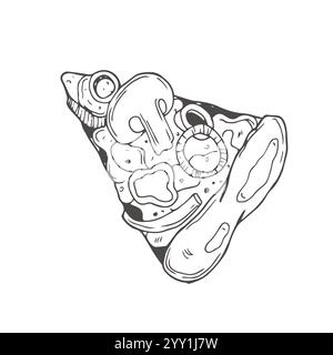 Disegno di fette Vector Pizza. Illustrazione della pizza disegnata a mano. Ottimo per il menu Illustrazione Vettoriale
