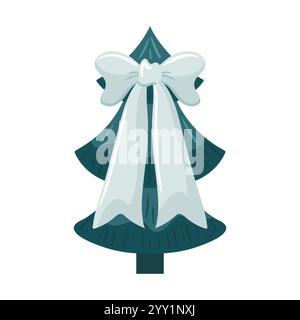 Un elegante albero di Natale adornato da ornamenti colorati, luci scintillanti e sormontato da un grande ed elegante arco bianco. Questo illustratore vettoriale dallo stile piatto Illustrazione Vettoriale