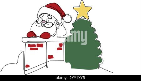 Una linea continua che disegna Babbo Natale su renne e slitta. Concetto per Natale e Capodanno. illustrazione vettoriale. Illustrazione vettoriale Illustrazione Vettoriale