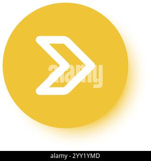 Freccia bianca rivolta a destra su uno sfondo circolare giallo brillante, che rappresenta la direzione, l'avanzamento e il movimento in avanti, per trasmettere un senso di Illustrazione Vettoriale
