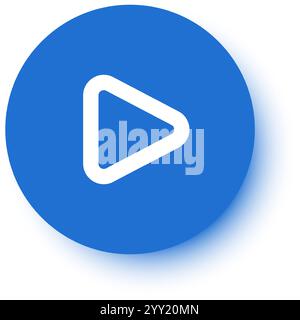 Il simbolo di riproduzione bianco viene visualizzato su un pulsante rotondo blu, creando una rappresentazione visiva semplice ma efficace dell'avvio o della continuazione della riproduzione multimediale Illustrazione Vettoriale