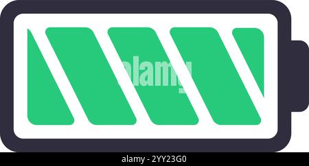 Icona della batteria parzialmente carica che indica un livello moderato di potenza o di energia, visualizzata con una semplice rappresentazione grafica di una batteria con il verde Illustrazione Vettoriale