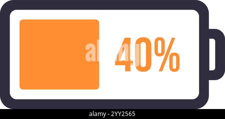 Semplice icona della batteria con un indicatore arancione che mostra una carica del 40%, simboleggiando la disponibilità di alimentazione parziale su vari dispositivi digitali Illustrazione Vettoriale