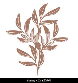 Elegante opera d'arte vettoriale minimalista con un bouquet disegnato a mano di fiori e foglie di moka, con silhouette moderne che celebrano il biologico Illustrazione Vettoriale