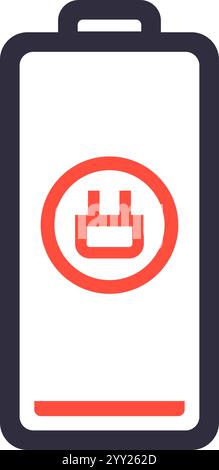 Immagine vettoriale minimalista di una batteria scarica con il simbolo di una spina, che indica la necessità di collegare a una fonte di alimentazione per ricaricare, con una batteria parzialmente Illustrazione Vettoriale