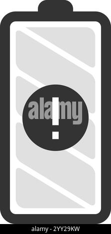 Icona della batteria che mostra uno stato quasi esaurito con un segnale di avvertimento, che segnala livelli di potenza bassi e l'urgente necessità di ricaricare il dispositivo per evitare che sia presente un dispositivo Illustrazione Vettoriale
