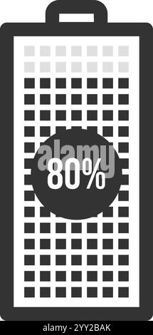 Icona della batteria che visualizza l'ottanta per cento di carica, che rappresenta un livello soddisfacente di potenza residua per vari dispositivi elettronici e apparecchiature in Illustrazione Vettoriale