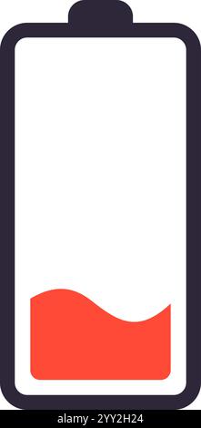 Icona della batteria che mostra un livello di carica estremamente basso, segnalando un'urgente necessità di ricarica per garantire la continuità delle funzionalità di dispositivi mobili come Illustrazione Vettoriale