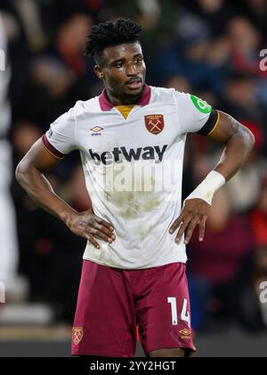 Bournemouth, Regno Unito. 16 dicembre 2024. Bournemouth, Inghilterra, 16 dicembre 2024: Mohammed Kudus del West Ham United durante la partita di calcio tra Bournemouth e West Ham United al Vitality Stadium di Bournemouth, Inghilterra. (David Horton/SPP) (David Horton/SPP) credito: SPP Sport Press Photo. /Alamy Live News Foto Stock