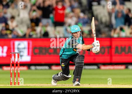 Melbourne, Australia, 18 dicembre 2024. Jimmy Peirson dei Brisbane Heat batte durante la partita T20 del KFC Big Bash League (BBL14) tra Melbourne Stars e Brisbane Heat al Melbourne Cricket Ground il 18 dicembre 2024 a Melbourne, Australia. Crediti: Santanu Banik/Speed Media/Alamy Live News Foto Stock