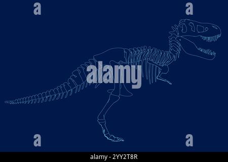 Profilo del dinosauro Tyrannosaurus rex o t rex isolato su blu. Illustrazione vettoriale stile contorno. Vista laterale Illustrazione Vettoriale