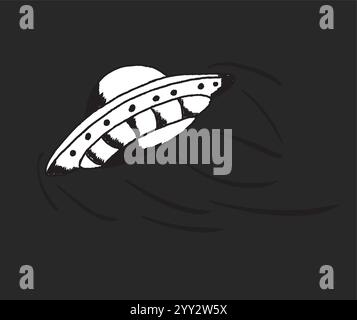 Disco volante che lascia tracce di vapore su sfondo giallo Illustrazione Vettoriale