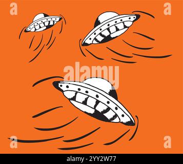 Disco volante che lascia tracce di vapore su sfondo giallo Illustrazione Vettoriale