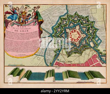 Mappa d'epoca: Pianta della cittadelle de Lille, di Eugène-Henri Fricx, 1709 Foto Stock