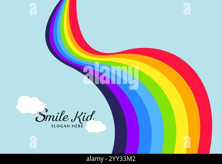 Ondeggiante arcobaleno astratto , con nuvole morbide e testo, modello arcobaleno per illustrazione vettoriale Kid Concepts Illustrazione Vettoriale