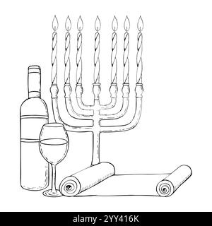 Candelabro della menorah ebrea con rotolo semplice Illustrazione Vettoriale