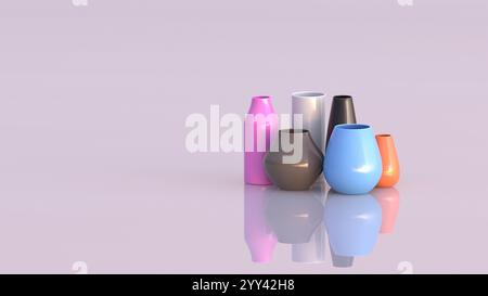 Rendering 3D - diversi vasi floreali di diverse dimensioni e colori. Foto Stock