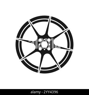 Icona del cerchione dell'auto isolata su sfondo bianco. Simbolo ruota in stile piatto. Illustrazione di Car Element Vector per la progettazione di dispositivi mobili e Web. Illustrazione Vettoriale