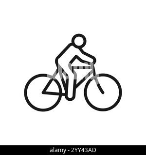 icona del ciclista, giro in bicicletta, viaggio concettuale e turismo, ciclista di montagna, simbolo della rete sottile su sfondo bianco Illustrazione Vettoriale