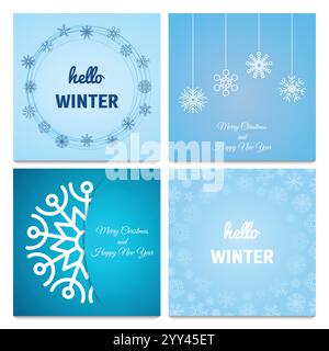 Set di quattro sfondi invernali e natalizi con fiocco di neve . Illustrazione vettoriale. Illustrazione Vettoriale