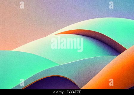 Questa opera d'arte presenta uno sfondo astratto che mostra contorni lisci e texture granulose sfumature morbide di blu e arancione creano un'accattivante vista Foto Stock