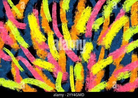 I vivaci tratti di pennello astratto creano un colorato acrilico dinamico, perfetto per sfondi e progetti artistici. Foto Stock