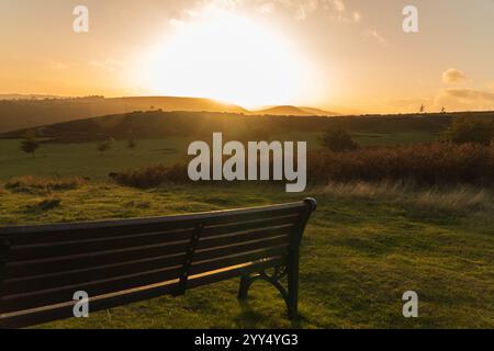 Sunset Over Hergest Ridge and Kington Golf Course, Herefordshire Inghilterra Regno Unito, ottobre 2024 Foto Stock