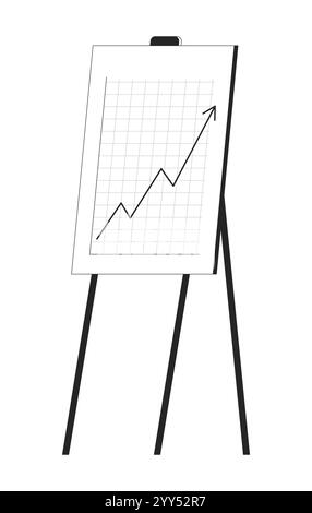 Semplice cavalletto che visualizza il grafico a linee con un oggetto linea 2D in bianco e nero con tendenza verso l'alto in rosso Illustrazione Vettoriale