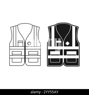 Icona gilet riflettente. Icona giubbotto di sicurezza. Icona set giubbotto stradale, illustrazione vettoriale Illustrazione Vettoriale