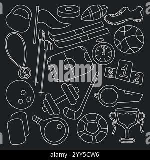 Icone di sport vettoriali. Illustrazione sportiva disegnata a mano Illustrazione Vettoriale