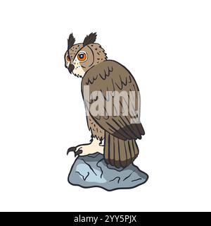 Gufo di aquila disegnata a mano su pietra Illustrazione Vettoriale