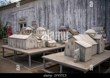 Modello in scala (maquette) degli edifici della città vecchia e dei luoghi di interesse con molti dettagli. Ricostruzione di antiche architetture, chiese e monasteri. Foto Stock