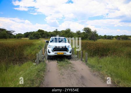 Guida fuoristrada di un'auto a noleggio su una strada sterrata, un percorso 4x4 in un paesaggio desertico sabbioso in Namibia. Toyota Hilux SUV 4x4 fuoristrada. 3 marzo, 20 Foto Stock