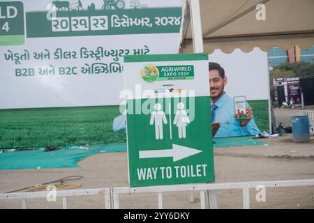 Rajkot, Gujarat, India. 19 dicembre 2024. Preparazione dell'Agri World Expo 2024 - poster Way to toilet. Crediti: Nasirkhan Davi/Alamy Live News Foto Stock