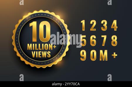10 milioni o 10 m di visualizzazioni per il design di un'etichetta celebrativa Illustrazione Vettoriale