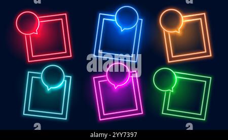 set di cornici al neon stile bolla chat Illustrazione Vettoriale