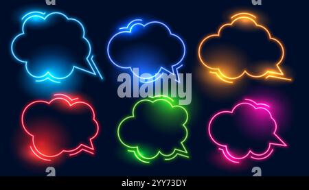 set di cornici al neon in stile cloud chat Illustrazione Vettoriale