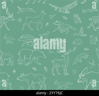 Schema vettoriale senza cuciture di animali della foresta selvatica Illustrazione Vettoriale