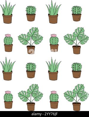 Pattern vettoriale senza cuciture di monstera e cactus Illustrazione Vettoriale