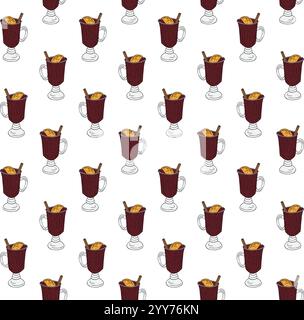 Modello vettoriale senza cuciture di bicchieri da vino brulé Illustrazione Vettoriale