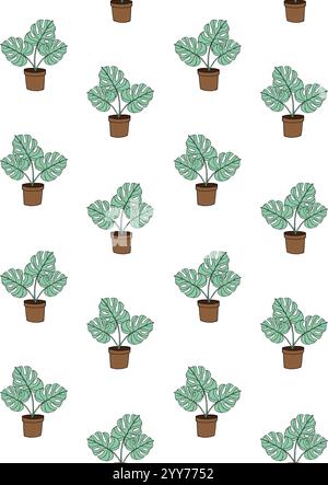 Pattern vettoriale senza cuciture di monstera in vaso Illustrazione Vettoriale