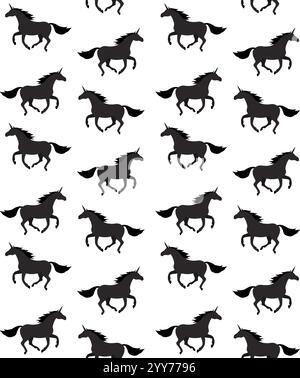 Pattern vettoriale senza cuciture di unicorno nero piatto Illustrazione Vettoriale