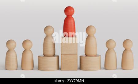 Gruppo di personaggi dei cartoni animati - concetto di social networking - illustrazione 3D.lavoro di squadra leader e successo.rendering 3D su sfondo bianco. Foto Stock