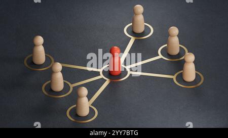 Gruppo di personaggi dei cartoni animati - concetto di social networking - illustrazione 3D.lavoro di squadra leader e successo.rendering 3D su sfondo nero. Foto Stock