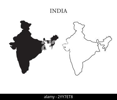 Illustrazione vettoriale della mappa dell'India, schizzo dello scarabeo mappa della Repubblica dell'India, sagoma della mappa indiana, paese indiano Illustrazione Vettoriale