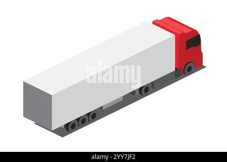 Trasporto di camion cargo rosso isometrico isolato su bianco. Vista posteriore. Illustrazione vettoriale. Veicolo moderno per consegne. Macchina per la carrozza di Goo Illustrazione Vettoriale