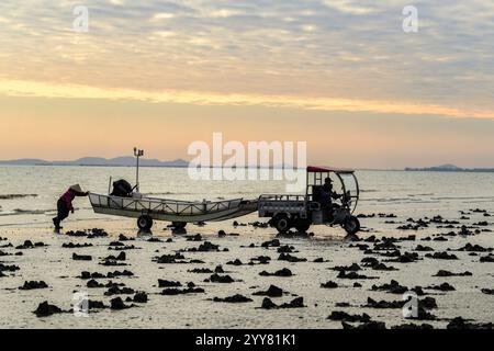 (241220) -- DONGXING, 20 dicembre 2024 (Xinhua) -- i pescatori tornano dopo aver lavorato a Dongxing, nella regione autonoma di Guangxi Zhuang, Cina meridionale, 16 dicembre 2024. Il gruppo etnico Jing è l'unico gruppo etnico marittimo in Cina, la maggior parte dei suoi membri vive sulle tre isole al largo della costa di Dongxing, nelle regioni di confine del Guangxi confinanti con il Vietnam. Essendo uno dei gruppi minoritari più piccoli della Cina, i Jing attualmente contano meno di 30.000. In passato, il popolo Jing si basava completamente sulla pesca tradizionale per guadagnarsi da vivere. Al contrario, il popolo Jing ora ha preso le opportunit di sviluppo orientate agli oceani Foto Stock