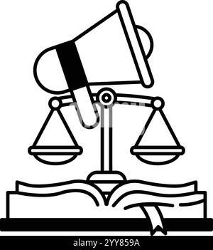 Un libro con un microfono e su di esso si bilancia Illustrazione Vettoriale
