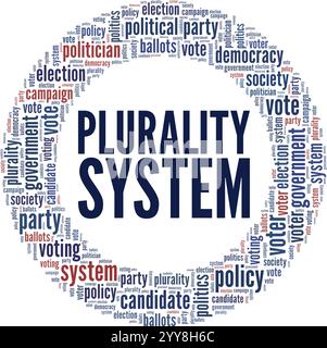 Progettazione concettuale di cloud Word del sistema pluralistico isolata su sfondo bianco. Illustrazione Vettoriale