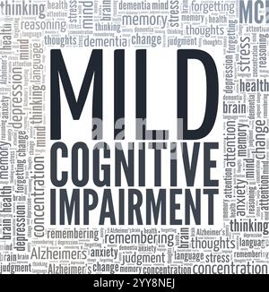 Lieve compromissione cognitiva MCI Word cloud Conceptual design isolato su sfondo bianco. Illustrazione Vettoriale
